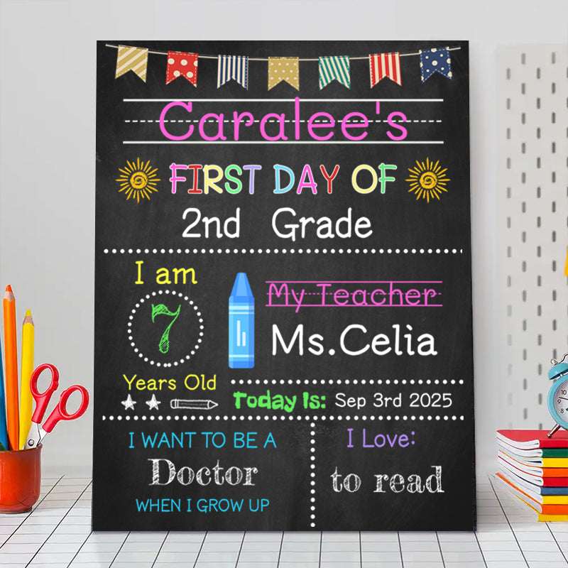 Custom Back to School Sign – Personalized Wooden Chalkboard with Custom Grade for First Day Milestones, Gift for Kids