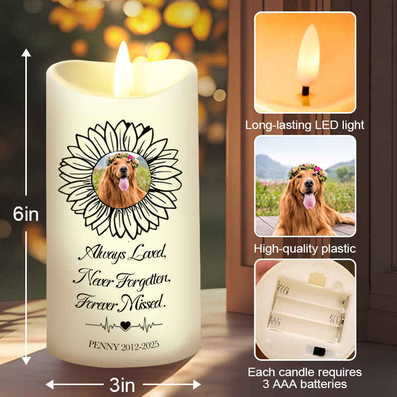 Custom Photo Always Loved, Never Forgotten, Forever Missed -Memorial Personalized Custom LED Candle - Sympathy Gift For Pet Owners, Pet Lovers