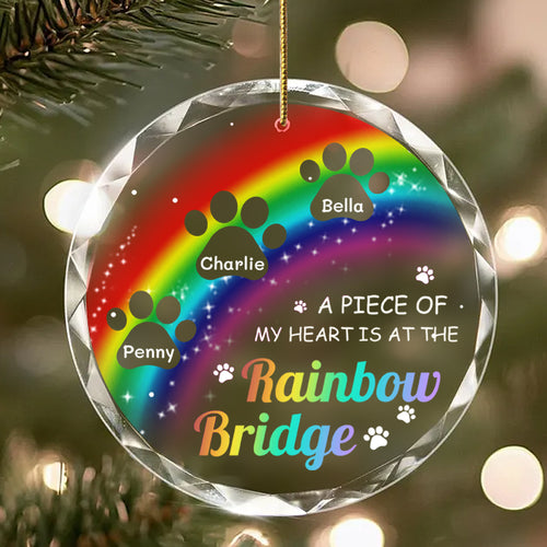 Personalized Rainbow Bridge Glass Ornament – Custom Paw Print Keepsake with Name & Quote – Sympathy Gift for Pet Owners, Pet Lovers