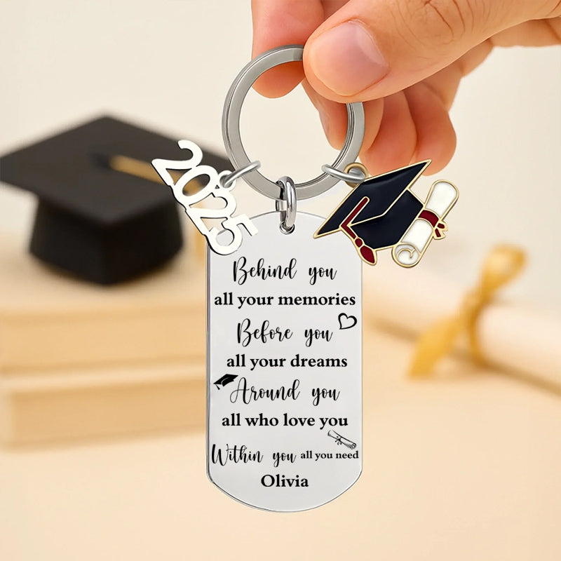 Personalized Graduation Photo & Quote Keychain – Custom Keepsake with Name – Gift for Graduates & Families