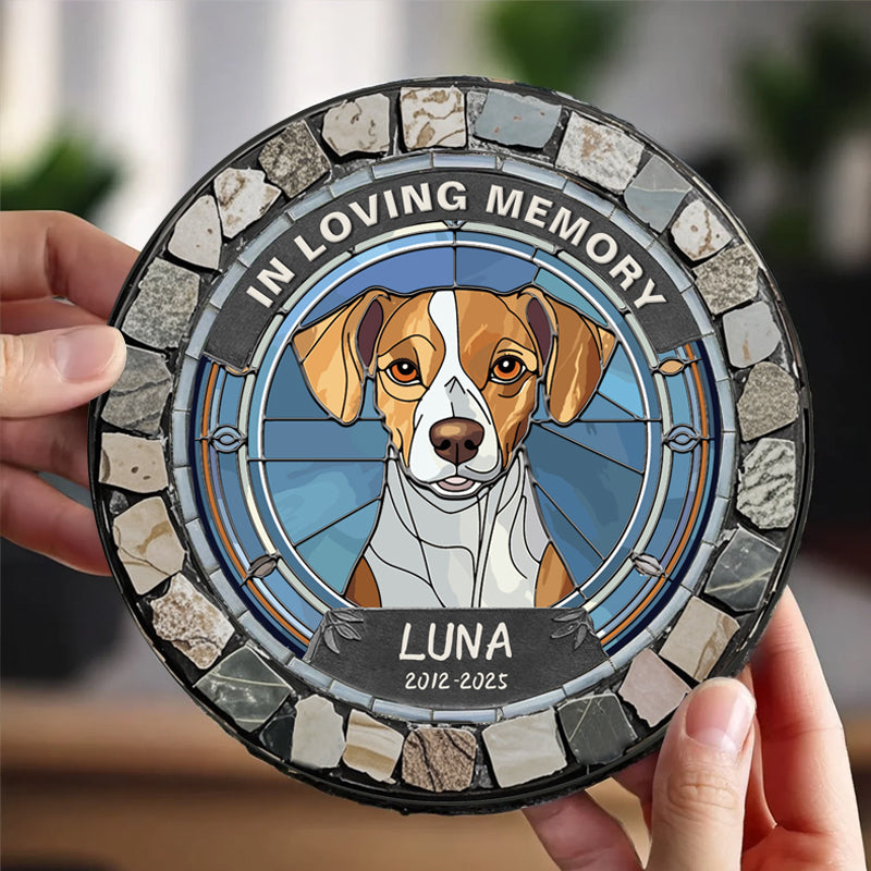 Custom In Loving Memory Of My Sweet Companion- Memorial Personalized Custom 3D Mosaic Faux Stained Glass Print Round Shaped Memorial Stone - Sympathy Gift For Pet Owners, Pet Lovers