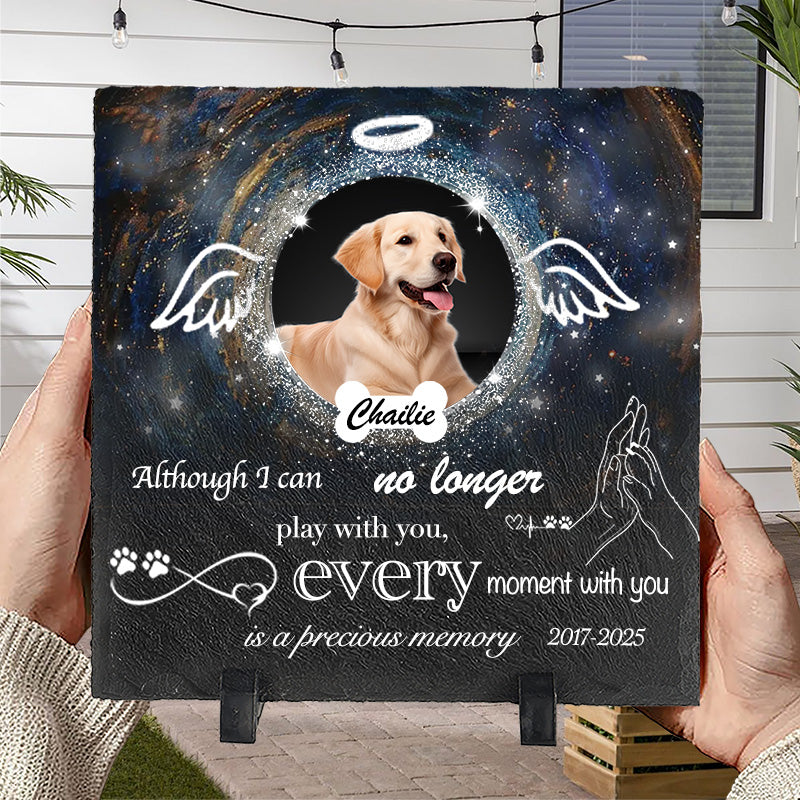 Custom Photo Although I Can No Longer Play With You - Pet Memorial Square-shaped Stone Custom - Sympathy Gift For Pet Owners, Pet Lovers