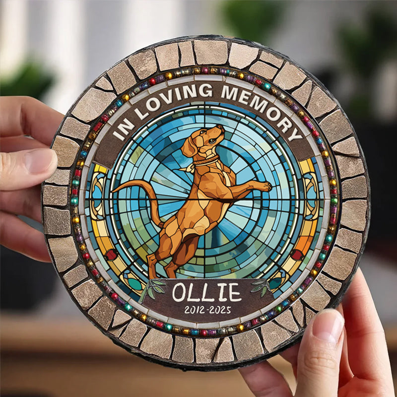 Custom In Memory Of A Precious Soul- Memorial Personalized Custom 3D Mosaic Faux Stained Glass Print Round Shaped Memorial Stone - Sympathy Gift For Pet Owners, Pet Lovers