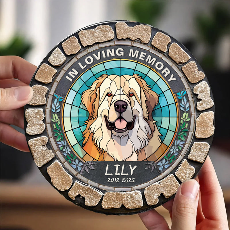 Custom In Loving Memory Of My Furry Friend- Memorial Personalized Custom 3D Mosaic Faux Stained Glass Print Round Shaped Memorial Stone - Sympathy Gift For Pet Owners, Pet Lovers