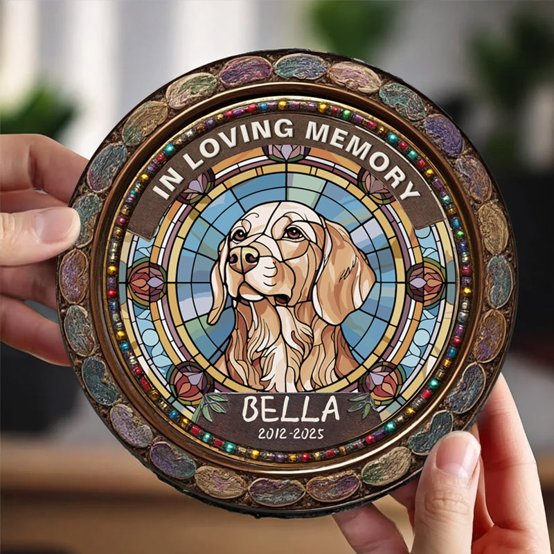 Custom In Loving Memory Of My Furry Angel- Memorial Personalized Custom 3D Mosaic Faux Stained Glass Print Round Shaped Memorial Stone - Sympathy Gift For Pet Owners, Pet Lovers