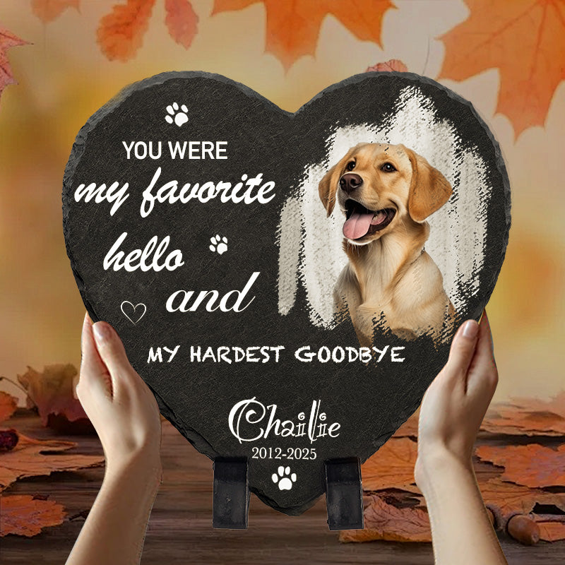 Custom Photo You Were My Favorite Hello - Pet Memorial Heart-shaped Stone Custom - Sympathy Gift For Pet Owners, Pet Lovers