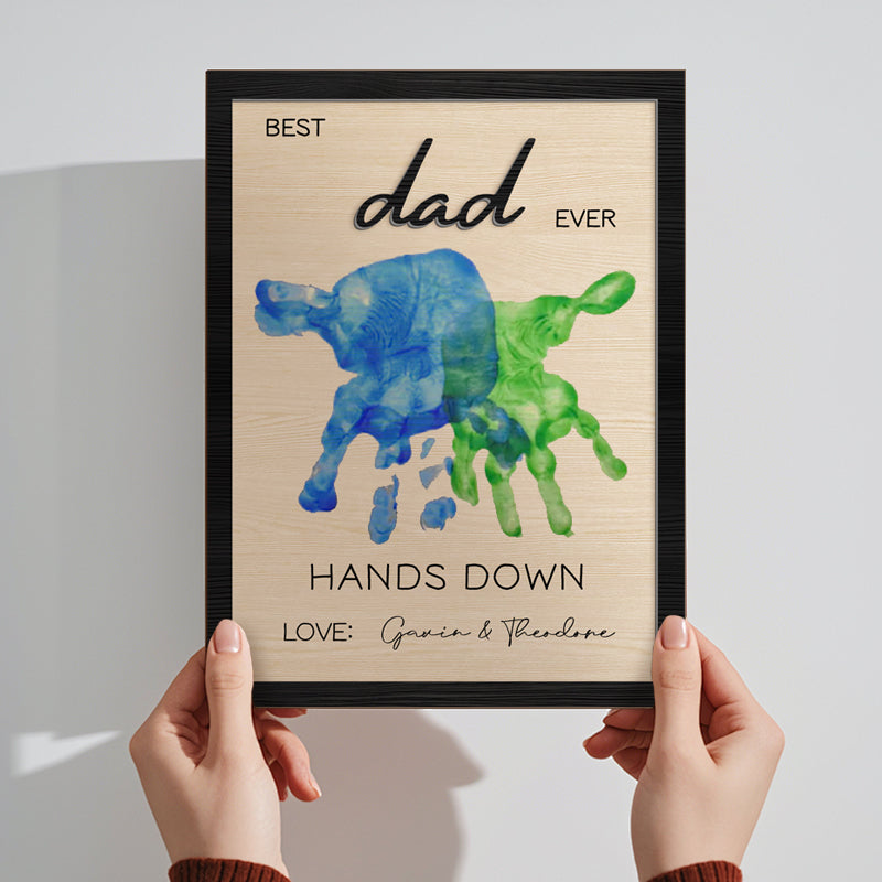 Custom Best Dad Ever 2-Layered Wooden Handprint Sign With Stand – Personalized Father’s Day Gift For Dad, Grandpa, Stepdad
