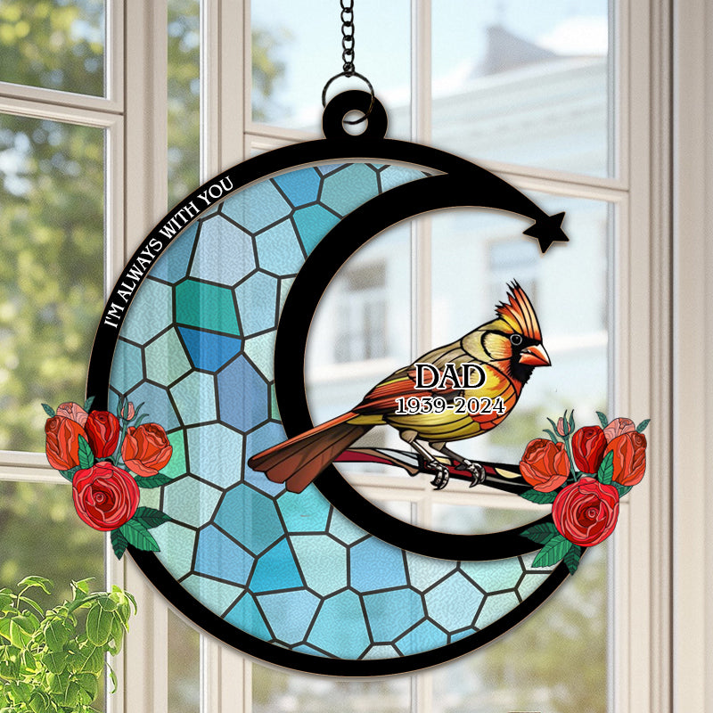 Memorial Cardinal Stained Glass Moon - Personalized Window Hanging Suncatcher Ornament
