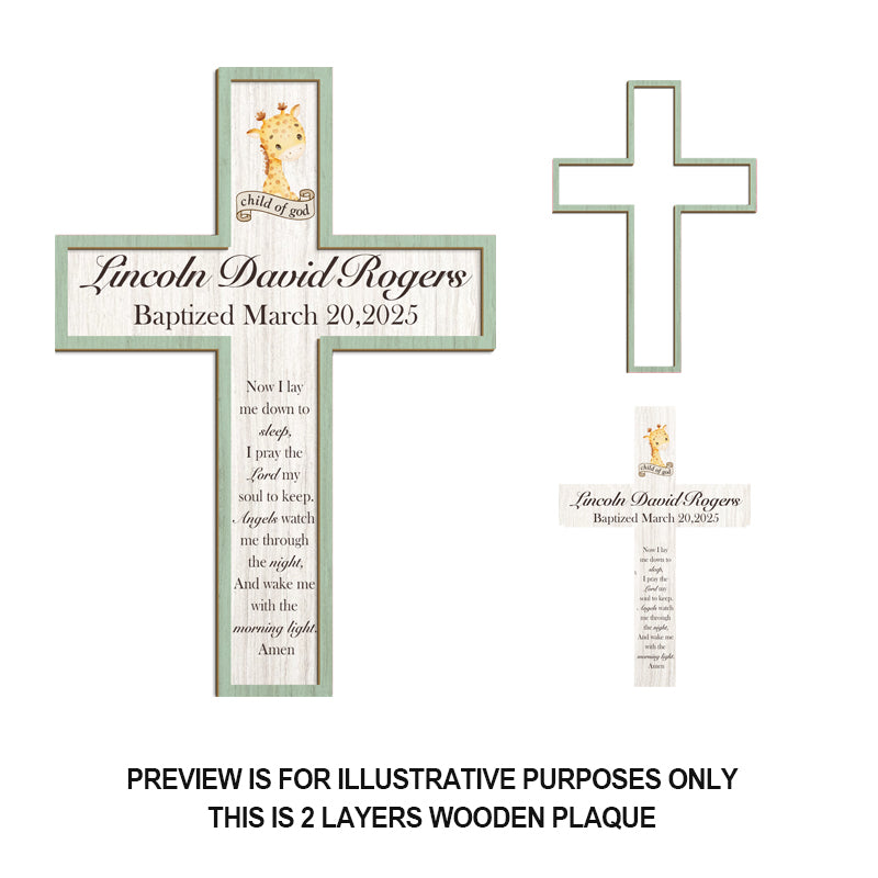 Personalized Animal Cross Keepsake – Custom Name, Occasion & Date – Faith Gift for Baptism, Christening, or Nursery Decor