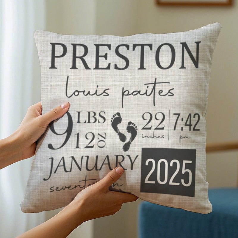 Custom Baby Birth Stats Pillow – Personalized Name Pillow – Newborn Keepsake, Nursery Decor, Baby Shower Gift