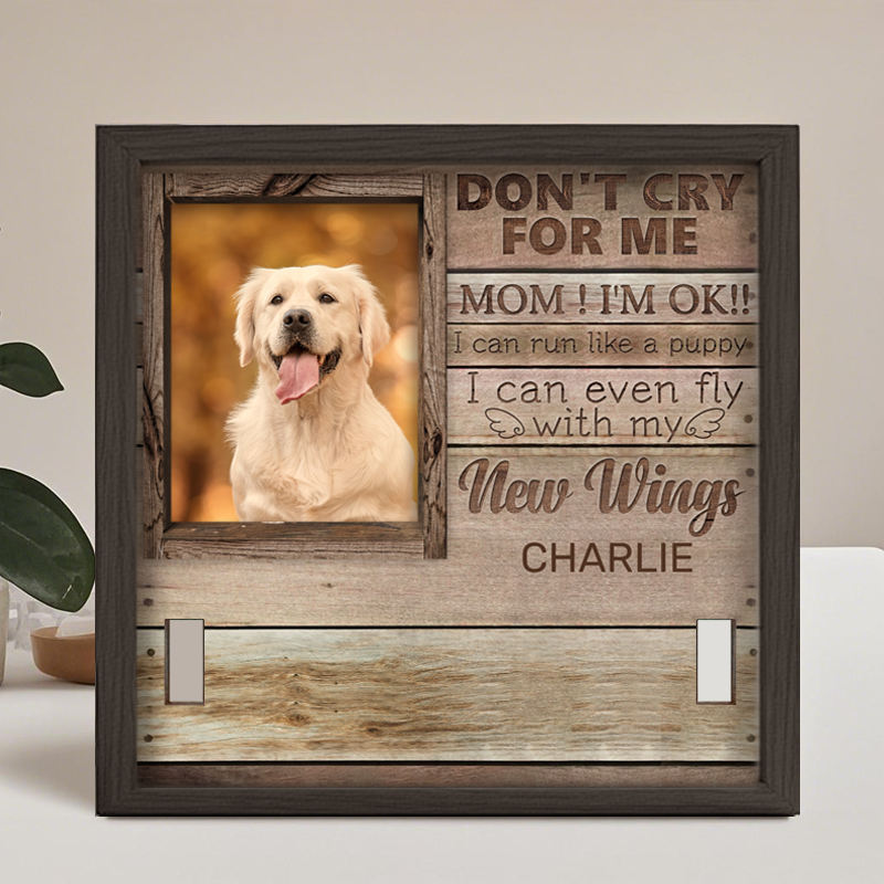 Custom Photo Don't Cry For Me Mom! I'm Ok!! I Can Run Like A Puppy - Memorial Personalized Custom Pet Loss Sign, Collar Frame - Sympathy Gift For Pet Owners, Pet Lovers
