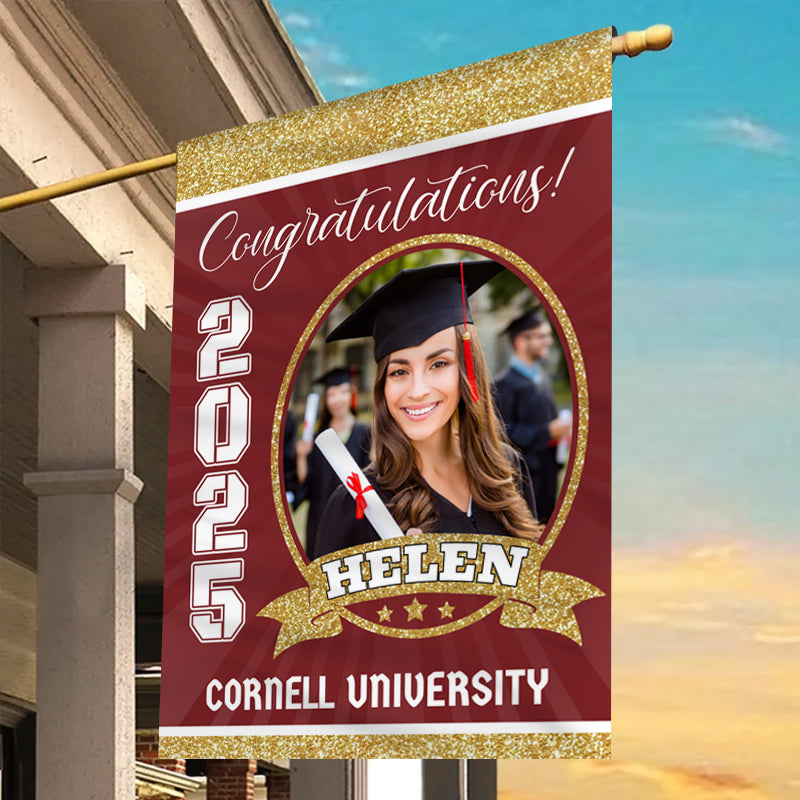 Custom Graduation Garden Flag with Photo & Name – Personalized Class of 2025 Gift for Graduate, Son, Daughter & Loved Ones