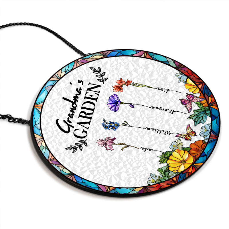 Custom Birth Flower Stained Glass Suncatcher – Grandma’s Garden Window Hanging Keepsake