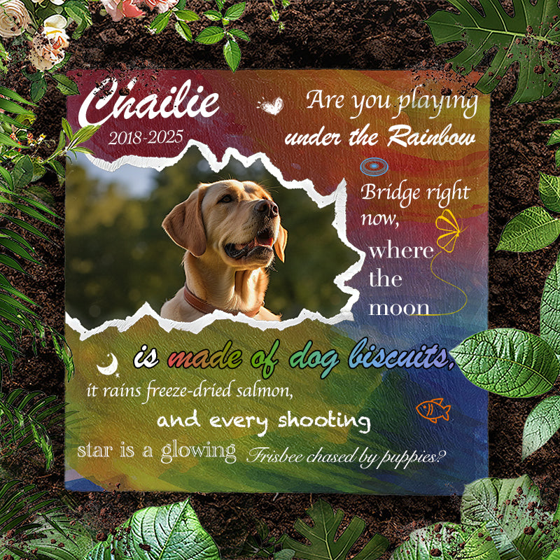 Custom Photo Are You Playing Under The Raindow Bridge - Pet Memorial Square-shaped Stone Custom - Sympathy Gift For Pet Owners, Pet Lovers