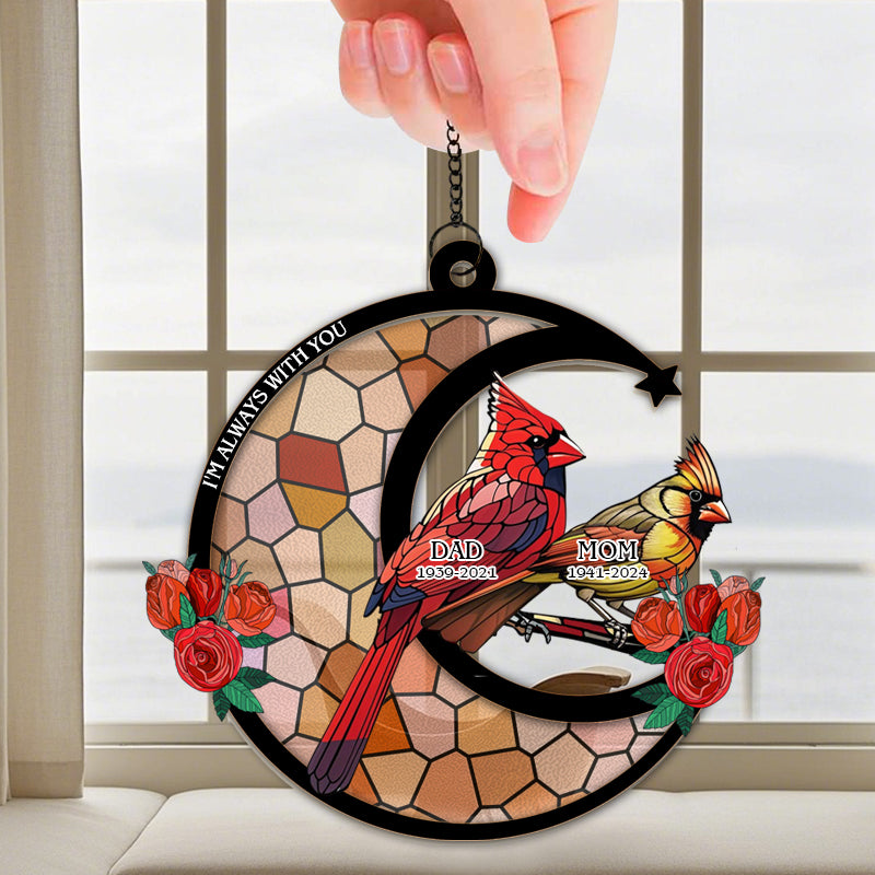 Memorial Cardinal Stained Glass Moon - Personalized Window Hanging Suncatcher Ornament