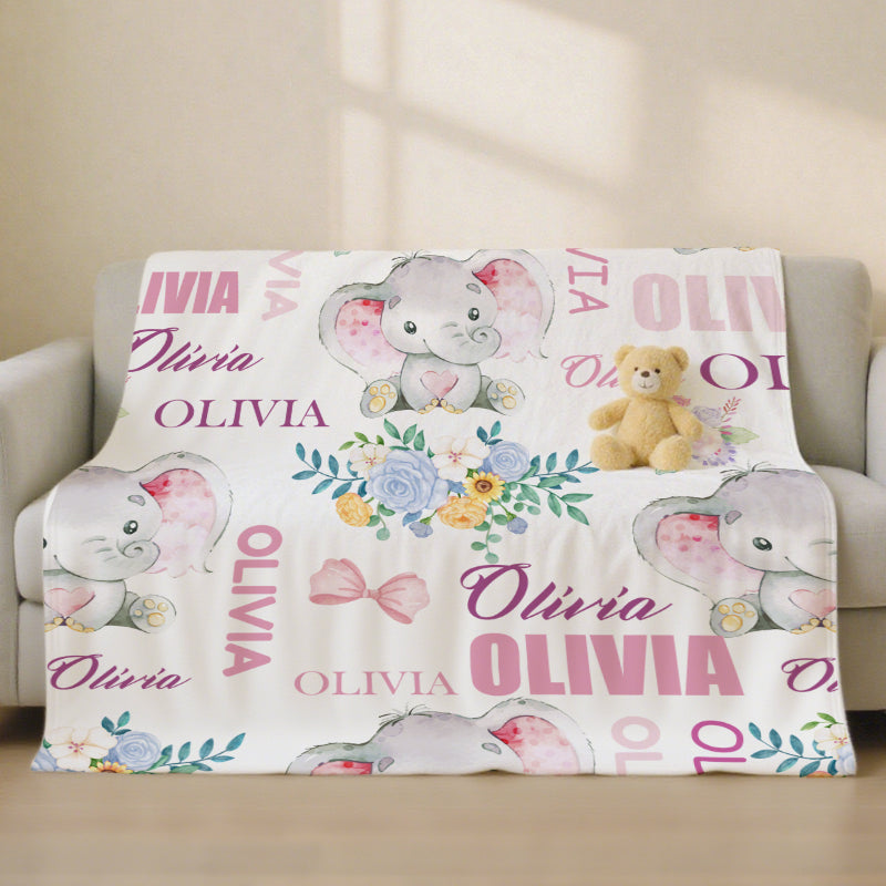 Custom Baby Elephant Blanket – Personalized Keepsake with Name – Perfect Baby Shower or Newborn Gift