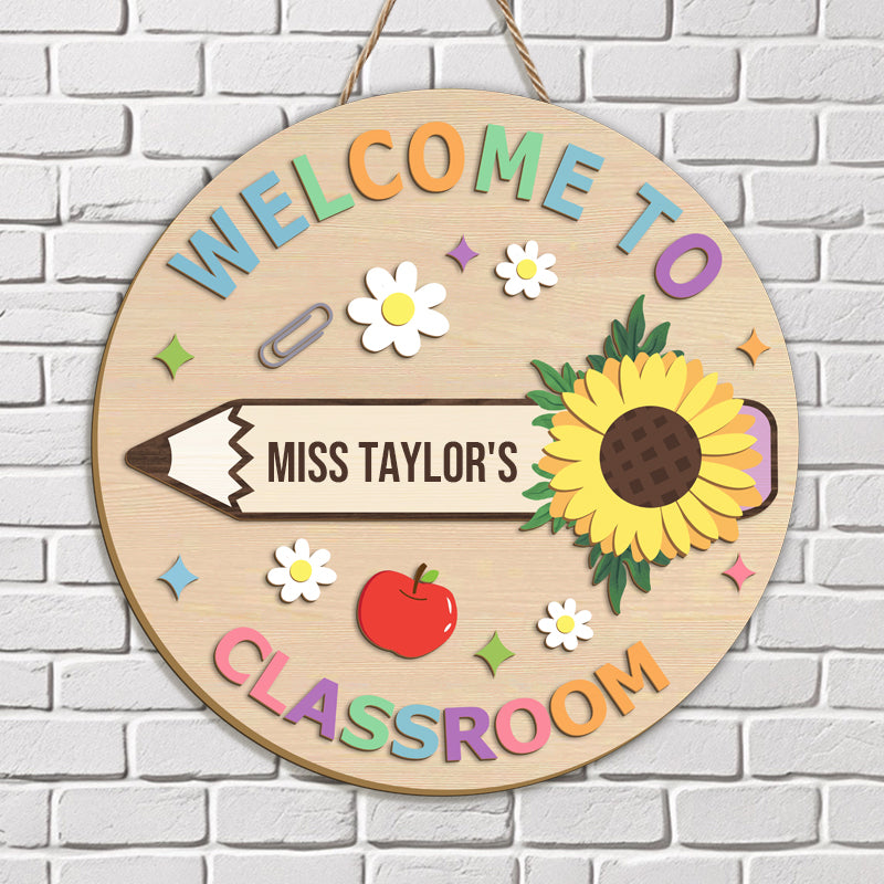 Custom “Welcome to Classroom” Wooden Sign – Personalized Floral Pencil Design – Back to School or Teacher Gift