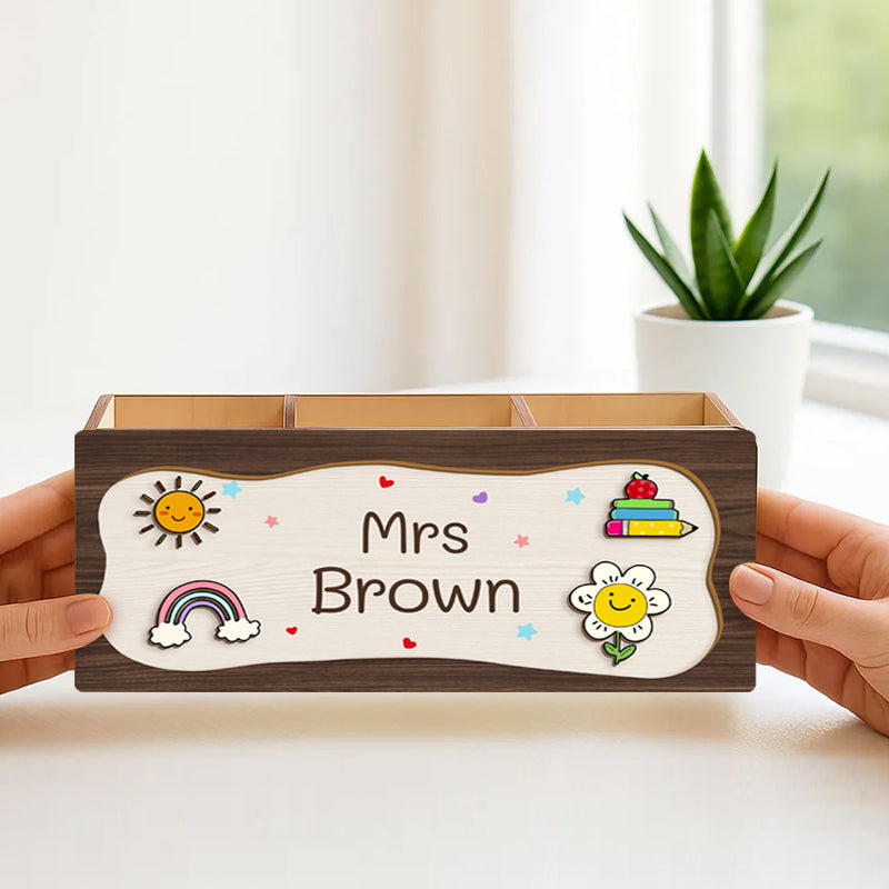 Personalized Wooden Pen Pencil Holder – Custom Name Only Gift for Back to School, Classroom, or Teacher Appreciation