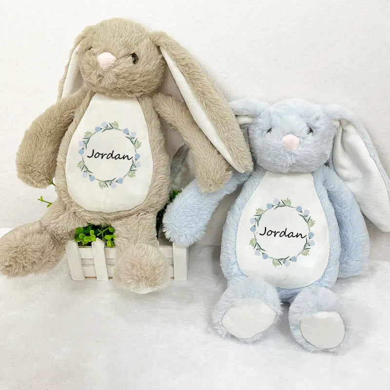 Custom Personalized Keepsake Bunny – Elegant Floral Wreath Design with Name – Perfect Gift for Birthdays, Baby Showers & Special Moments
