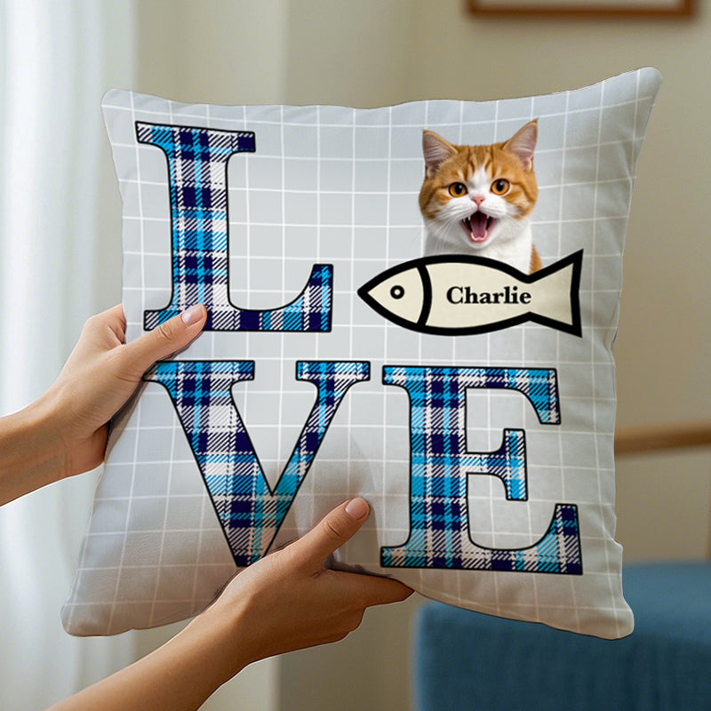 Love Cat – Personalized Pet Photo or Cartoon Pillow, Gift for Pet Lovers & Cat Lovers
