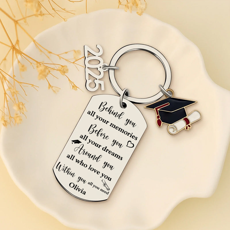 Personalized Graduation Photo & Quote Keychain – Custom Keepsake with Name – Gift for Graduates & Families