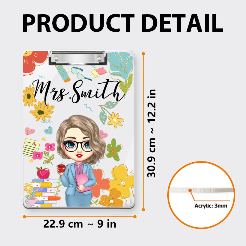 Custom Teacher Clipboard – Personalized Acrylic Clipboard with Name, Gift for Teachers and Classroom Use