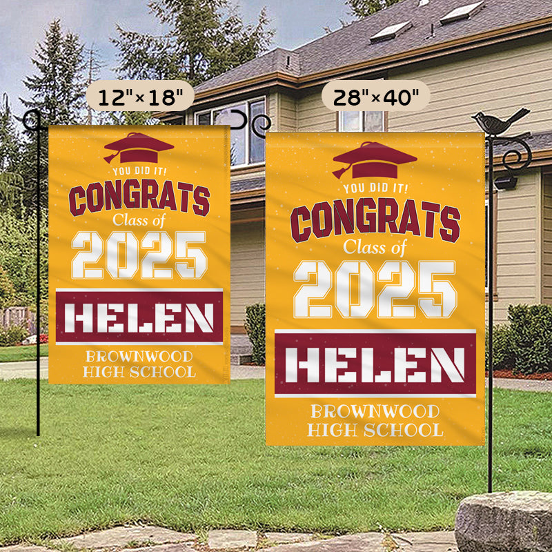 Custom Graduation Garden Flag with Name & School – Personalized Class of 2025 Gift for Son, Daughter, Friend & Graduate