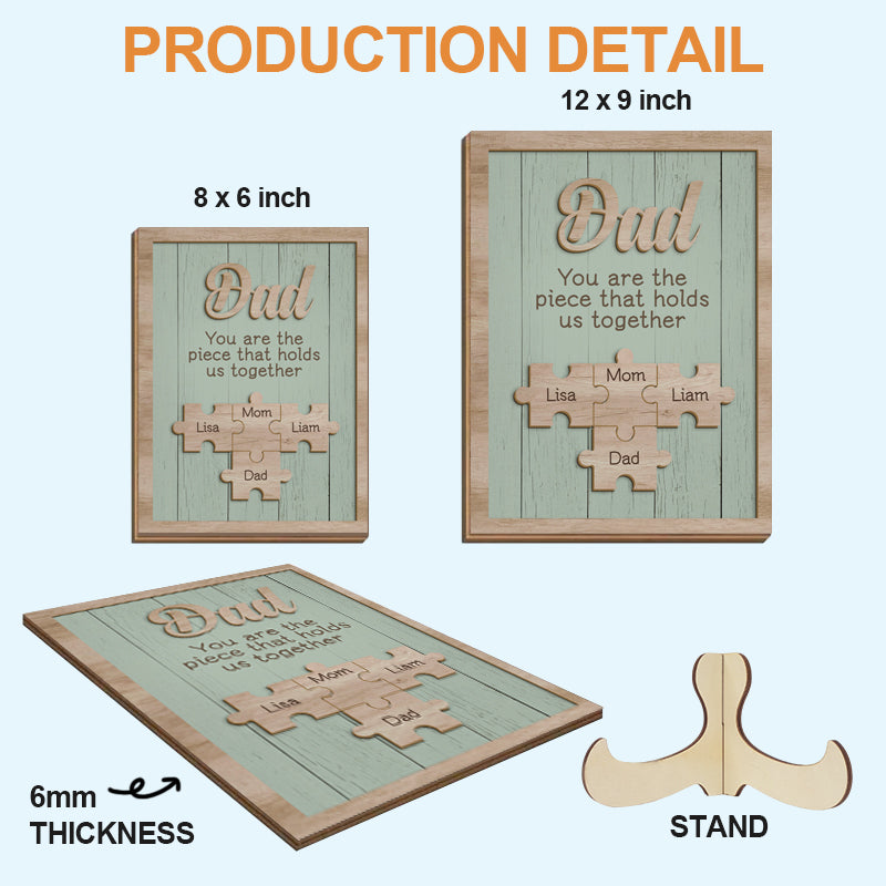 Personalized Puzzle Wooden Plaque – “You Are the Piece That Holds Us Together” – Custom 2-Layer Sign for Mom, Dad, Grandma & Grandpa