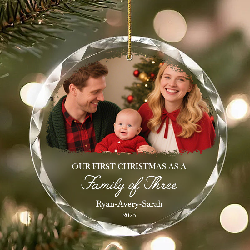 Personalized Baby & Family Photo Ornament – Custom Glass Keepsake for First Christmas 2025 – Holiday Gift for Families