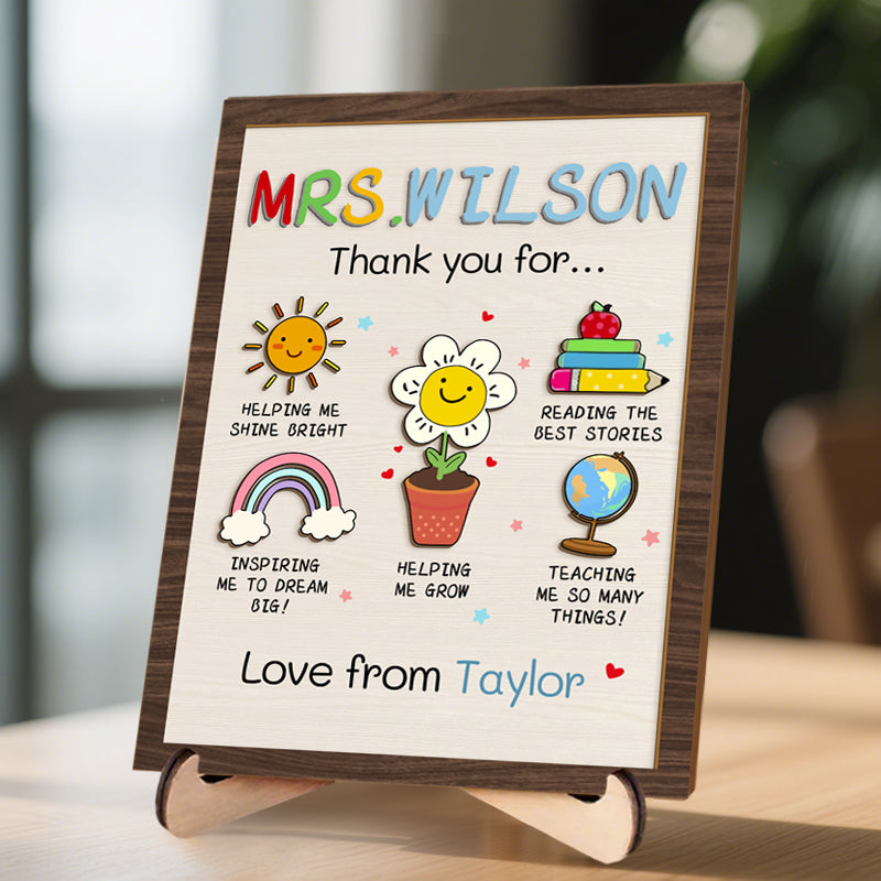 Custom “Thank You for Helping Me Shine” Wooden Plaque with Stand – Personalized Name – Perfect Back to School & Teacher Appreciation Gift