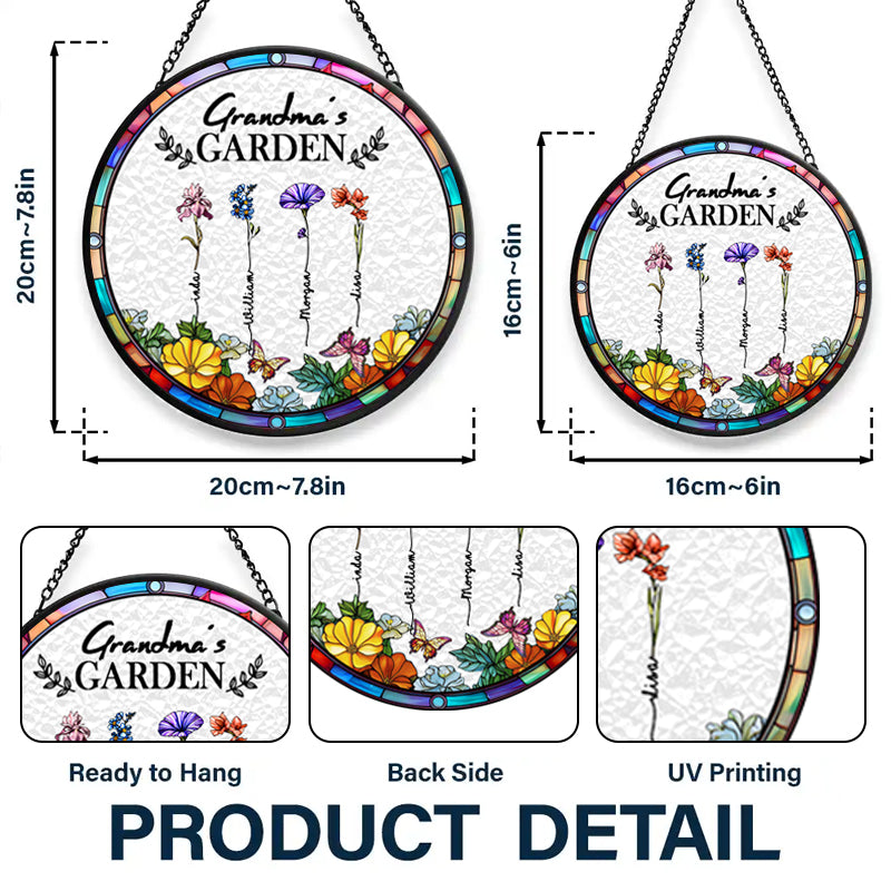 Custom Birth Flower Stained Glass Suncatcher – Grandma’s Garden Window Hanging Keepsake