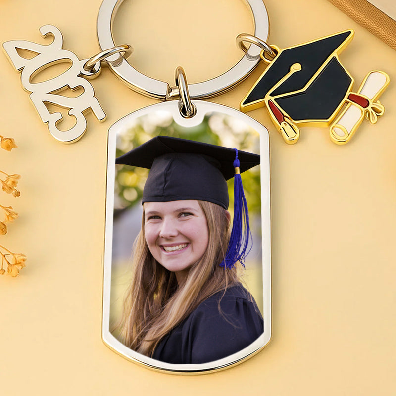 Personalized Graduation Photo & Quote Keychain – Custom Keepsake with Name – Gift for Graduates & Families