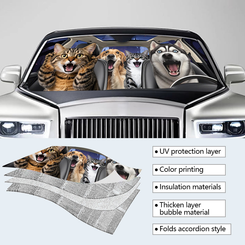 Custom Photo Pets Are Family, They Make Life Brighter - Pet Personalized Custom Auto Windshield Sunshade, Car Window Protector - Gift For Pet Owners, Pet Lovers