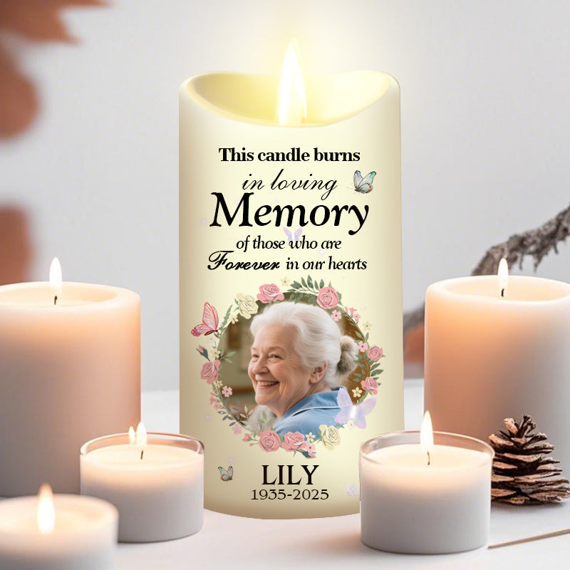 Custom Photo This Candle Burns In Loving Memory-Memorial Personalized LED Candle – Sympathy Gift for Loved Ones