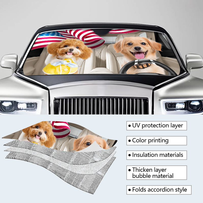 Custom Photo Happy Family Happy Trip - Pet Personalized Custom Auto Windshield Sunshade, Car Window Protector - Gift For Pet Owners, Pet Lovers
