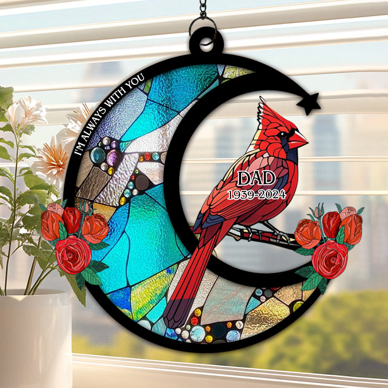 Memorial Cardinal Stained Glass Moon - Personalized Window Hanging Suncatcher Ornament