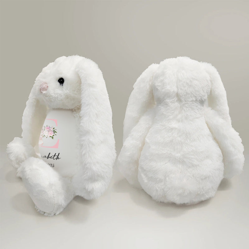 Custom Personalized Keepsake Bunny – Charming Floral Initial Design – Perfect Gift for Birthdays, Baby Showers & Special Moments