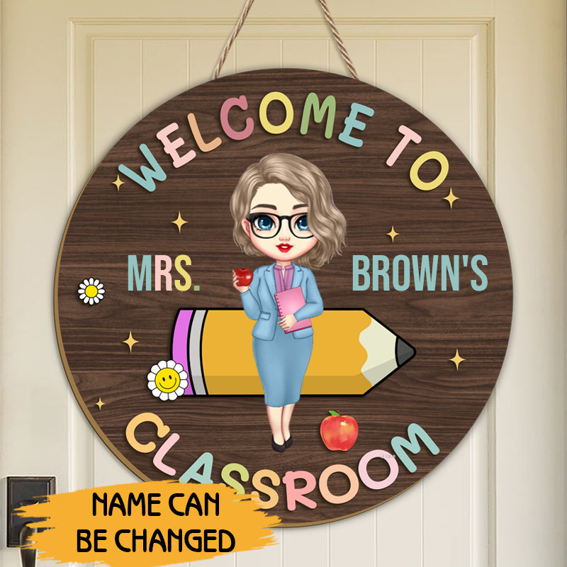 Custom “Welcome to Classroom” Wooden Sign – Personalized Teacher & Name – Back to School or Teacher Gift