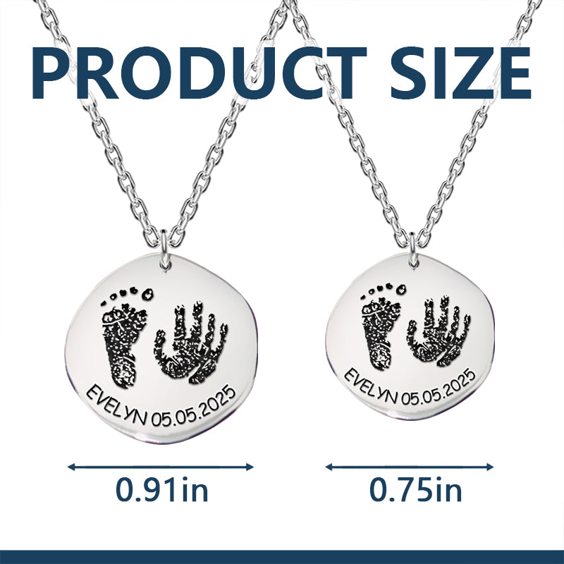 Personalized Baby Handprint & Footprint Necklace – 925 Sterling Silver Engraved Name & Date – Cherished Gift for New Moms and Family