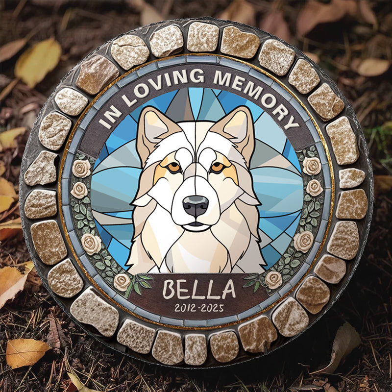 Custom In Loving Memory- Memorial Personalized Custom 3D Mosaic Faux Stained Glass Print Round Shaped Memorial Stone - Sympathy Gift For Pet Owners, Pet Lovers