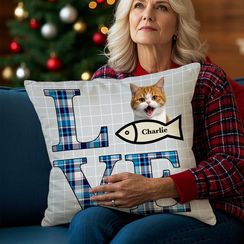 Love Cat – Personalized Pet Photo or Cartoon Pillow, Gift for Pet Lovers & Cat Lovers