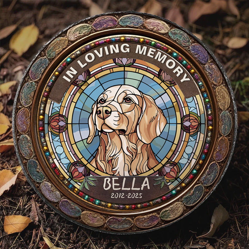 Custom In Loving Memory Of My Furry Angel- Memorial Personalized Custom 3D Mosaic Faux Stained Glass Print Round Shaped Memorial Stone - Sympathy Gift For Pet Owners, Pet Lovers