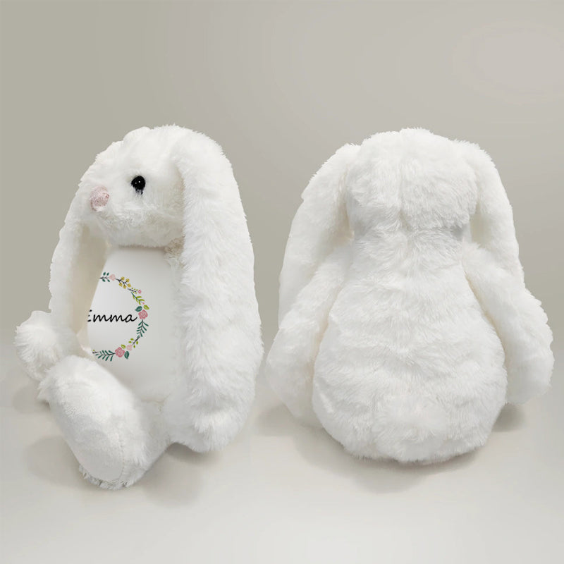 Custom Personalized Keepsake Bunny – Elegant Floral Wreath Design with Name – Perfect Gift for Birthdays, Baby Showers & Special Moments