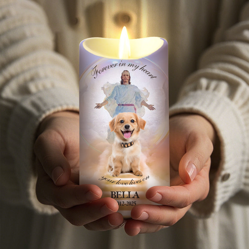 Custom Photo Forever In My Heart Your Love Lives On -Memorial Personalized Custom LED Candle - Sympathy Gift For Pet Owners, Pet Lovers