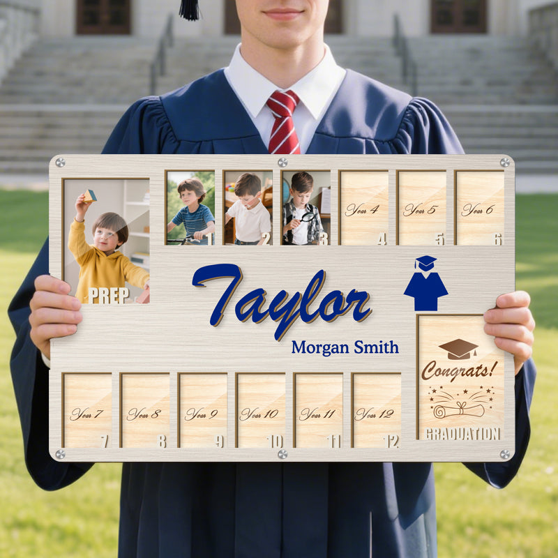 Personalized School Years Graduation Frame – Custom Wooden Keepsake for 14 Photos – Perfect Graduation Gift for Students and Families
