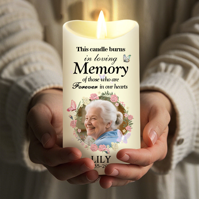 Custom Photo This Candle Burns In Loving Memory-Memorial Personalized LED Candle – Sympathy Gift for Loved Ones