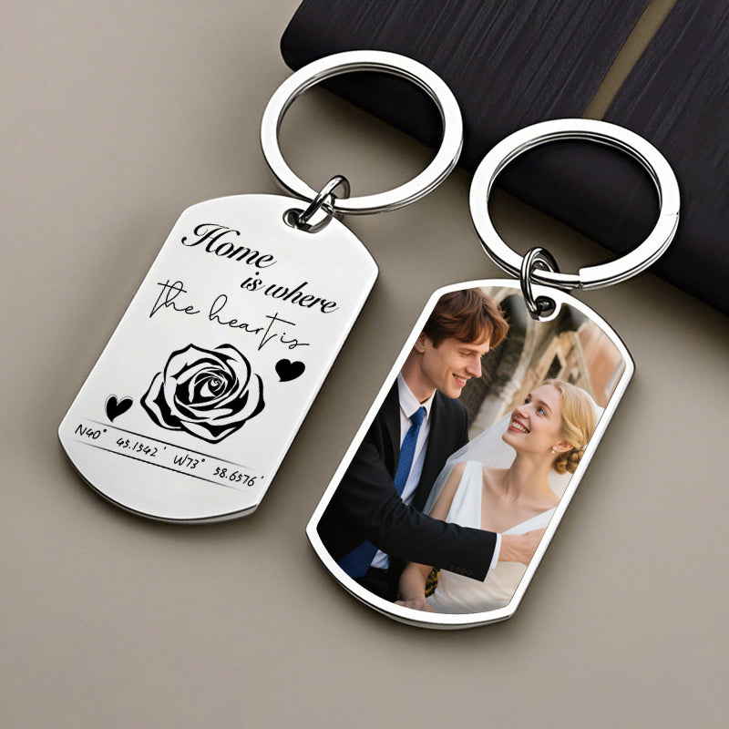 Custom Photo Where It All Began – Personalized Couple Keychain with Coordinates for Anniversaries, Valentine's Day, and Romantic Milestones