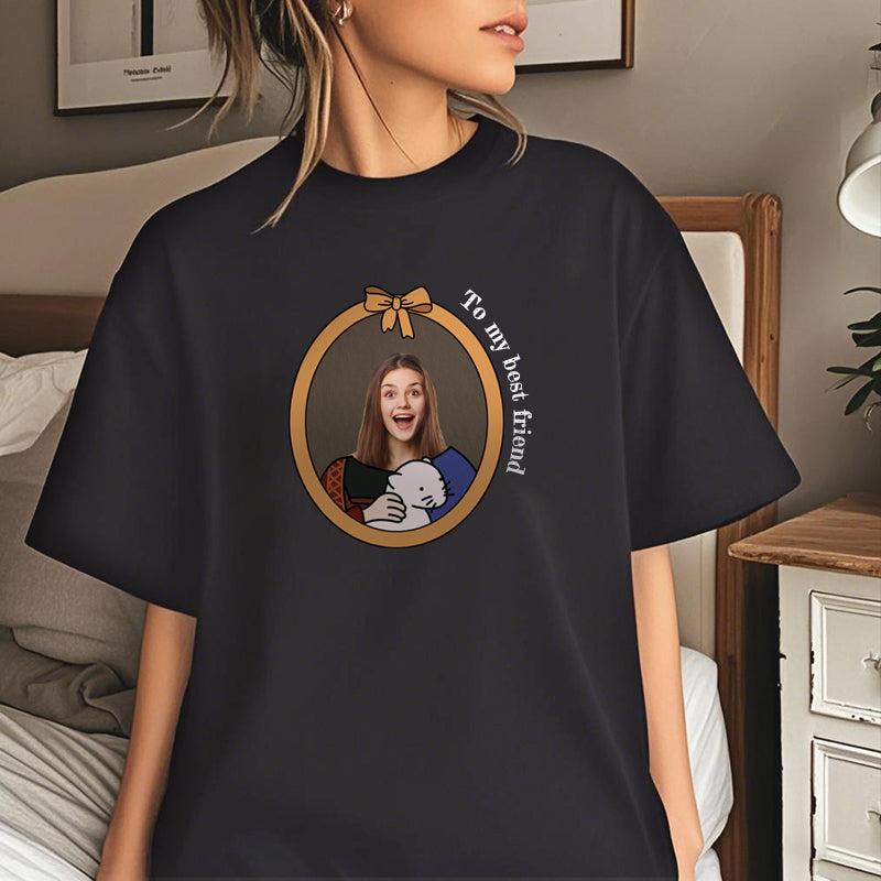 Personalized Classic Portrait T-Shirt – Custom Photo & Outfit Frame Design – Fun Gift for Friends, Art Lovers & Memory Makers