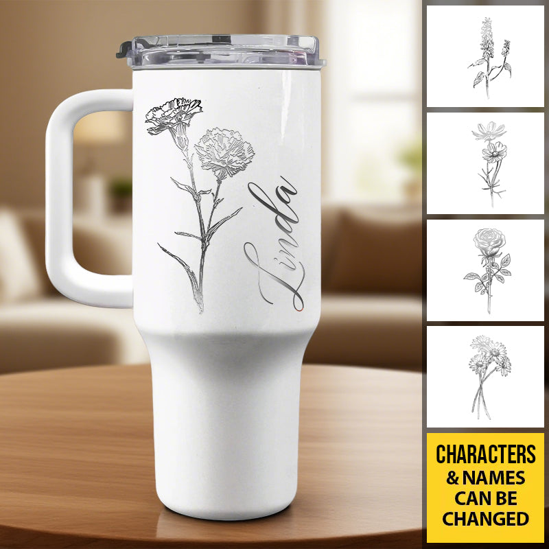 Custom Flower & Name Tumbler – Personalized 40 oz Cup with Flower Design, Gift for Her, Bridesmaids, or Close Friends