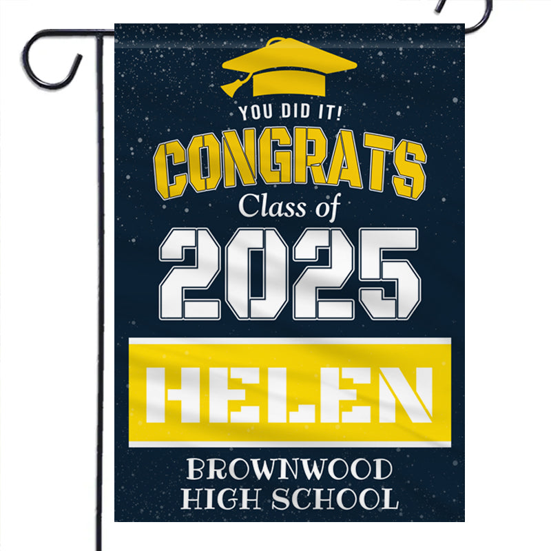 Custom Graduation Garden Flag with Name & School – Personalized Class of 2025 Gift for Son, Daughter, Friend & Graduate
